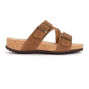 Muk Luks Women's Poppy Sandals -‎ Cognac Suede Slip-On Sandals Size 9